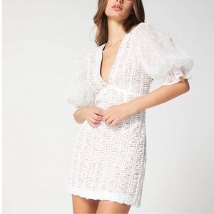 Elliatt sundown white deep v-neck lace mini dress